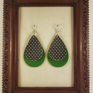 💎Handmade Leather Polka Dot and Green Earrings